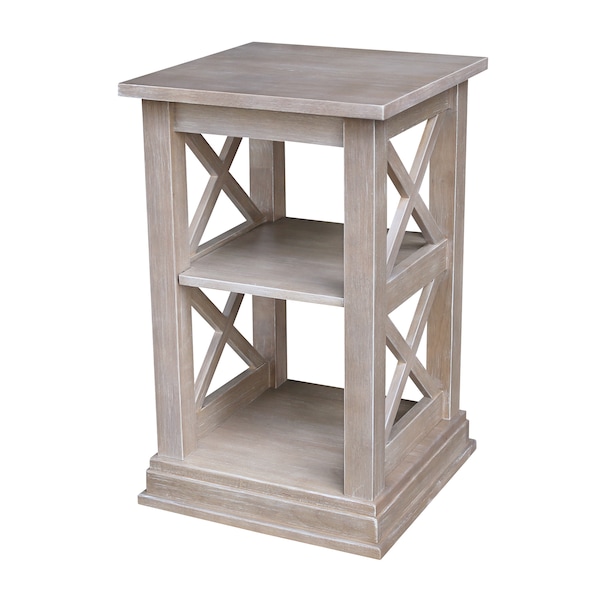 International Concepts Rectangle Hampton Accent Table with Shelves, 16 W, 16 L, 26 in H, Wood, Washed Gray Taupe OT09-70A - main